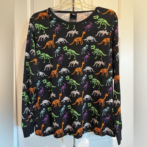 Dinosaur 🦖 2 Pc Pajamas / Thermal Underwear- Black w Dino Skeletons - Picture 4 of 8